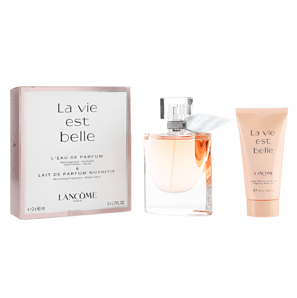 Lancome La Vie EST Belle Set: EDP Spray 50ml + Body Lotion 50ml - Branded Beauty