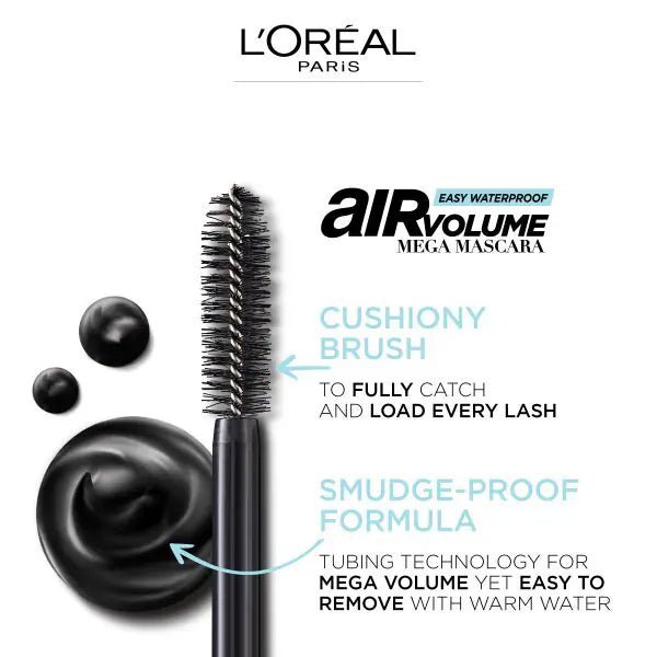 L'Oreal Air Volume Waterproof Mascara - Black - Branded Beauty