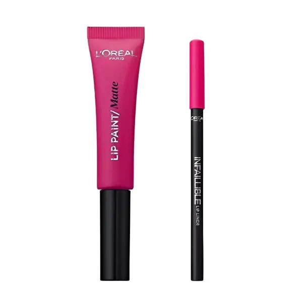 L'Oreal Lip Kit Paint Matte Liquid Lipstick & Lip Liner - 202 King Pink - Branded Beauty