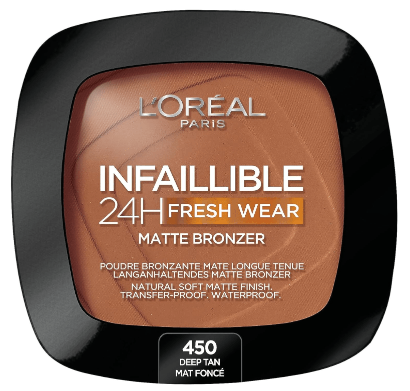 L'Oréal Paris Soft Matte Bronzer, Longwear, Matte Finish, Waterproof and Transfer - proof, Infallible 24H, 450 Deep Tan - Branded Beauty
