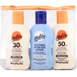 Malibu 3 Pack Sun Lotion - SPF30 , 50, and After Sun 100ml - Branded Beauty