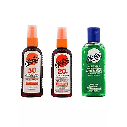 Malibu 3pack Sun Tanning Oil - SPF20, 50 and After Sun 100ml - Branded Beauty