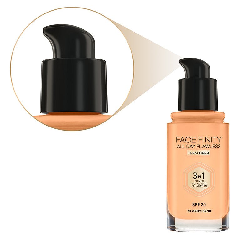 Max Factor Face Finity 3 In 1 All Day Flawless Foundation - 70 Warm Sand - Branded Beauty