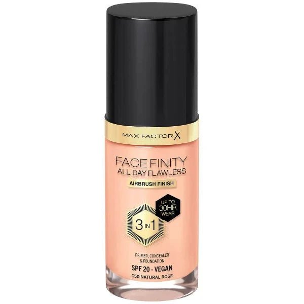 Max Factor Face Finity 3 In 1 All Day Flawless Foundation - C50 Natural Rose - Branded Beauty