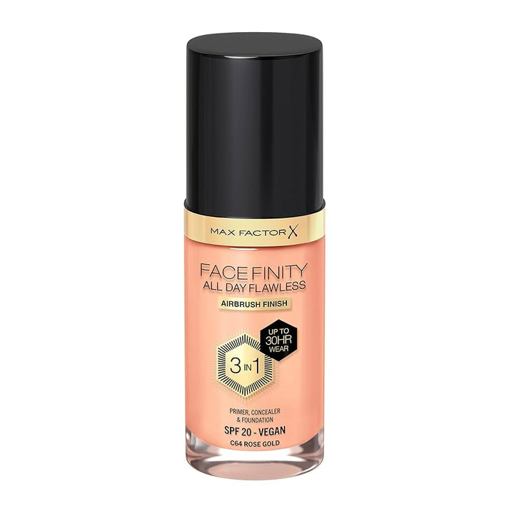 Max Factor Face Finity 3 In 1 All Day Flawless Foundation - C64 Rose Gold - Branded Beauty