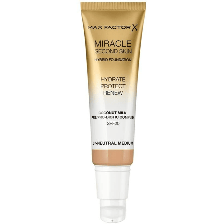Max Factor Miracle Second Skin Hybrid Foundation - 07 Neutral Medium - Branded Beauty