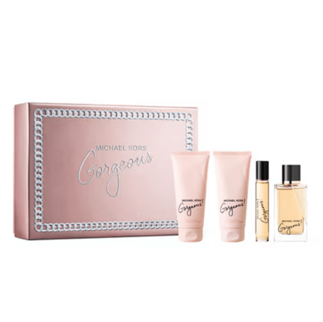 Micheal Kors Gorgeous Set: EDP Spray 100ml + Body Lotion 100ml + Shower Gel 100ml + EDP 5ml - Branded Beauty