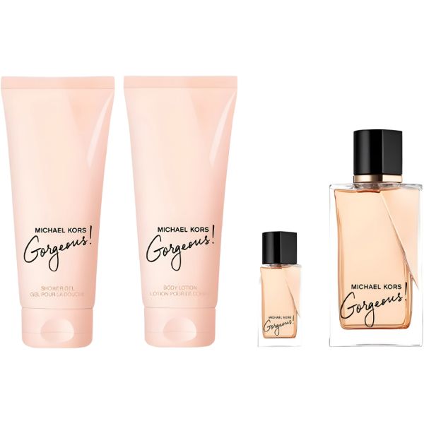 Micheal Kors Gorgeous Set: EDP Spray 100ml + Body Lotion 100ml + Shower Gel 100ml + EDP 5ml - Branded Beauty