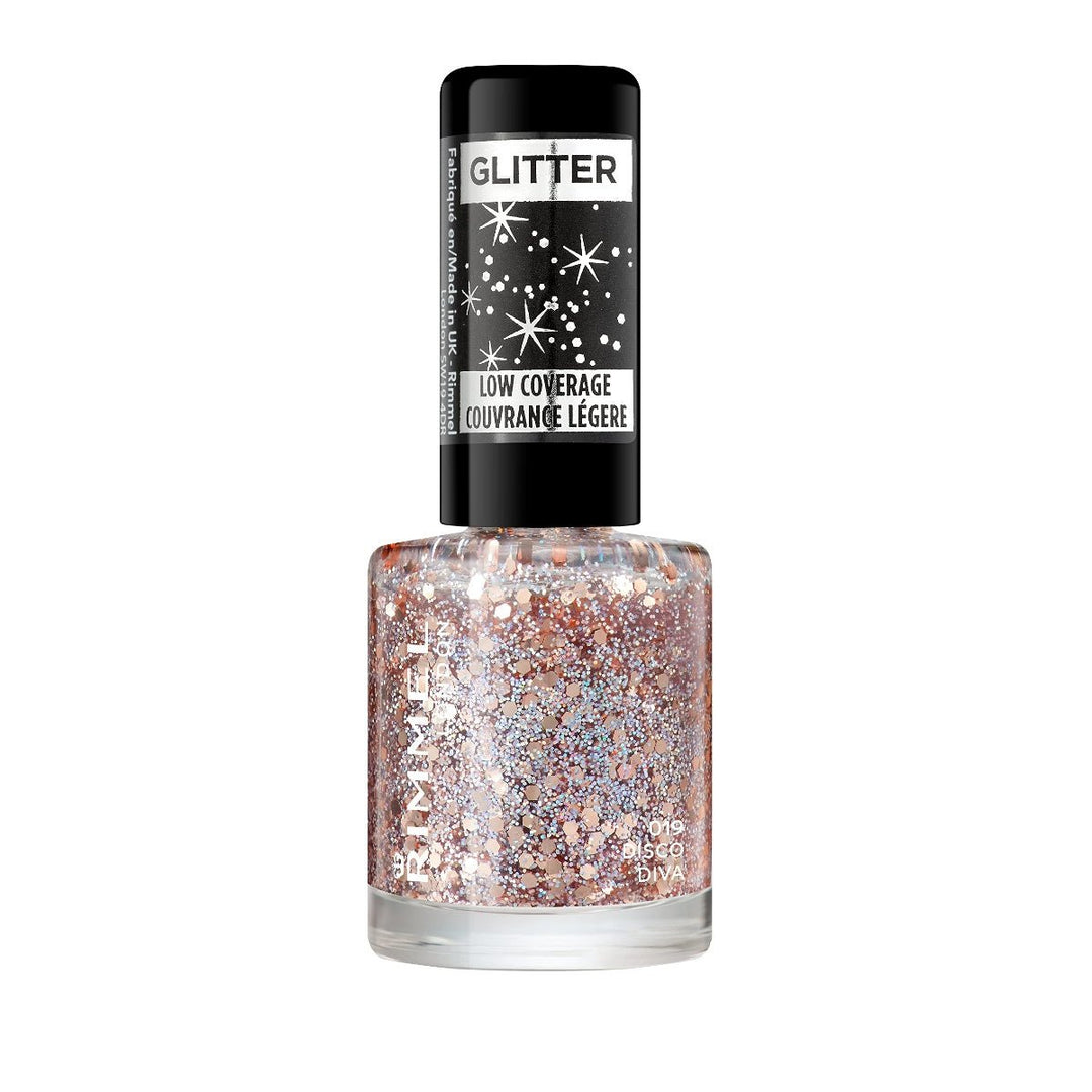 Rimmel Glitter Low Coverage Nail Polish - 019 Disco Diva - Branded Beauty