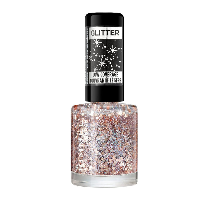 Rimmel Glitter Low Coverage Nail Polish - 019 Disco Diva - Branded Beauty
