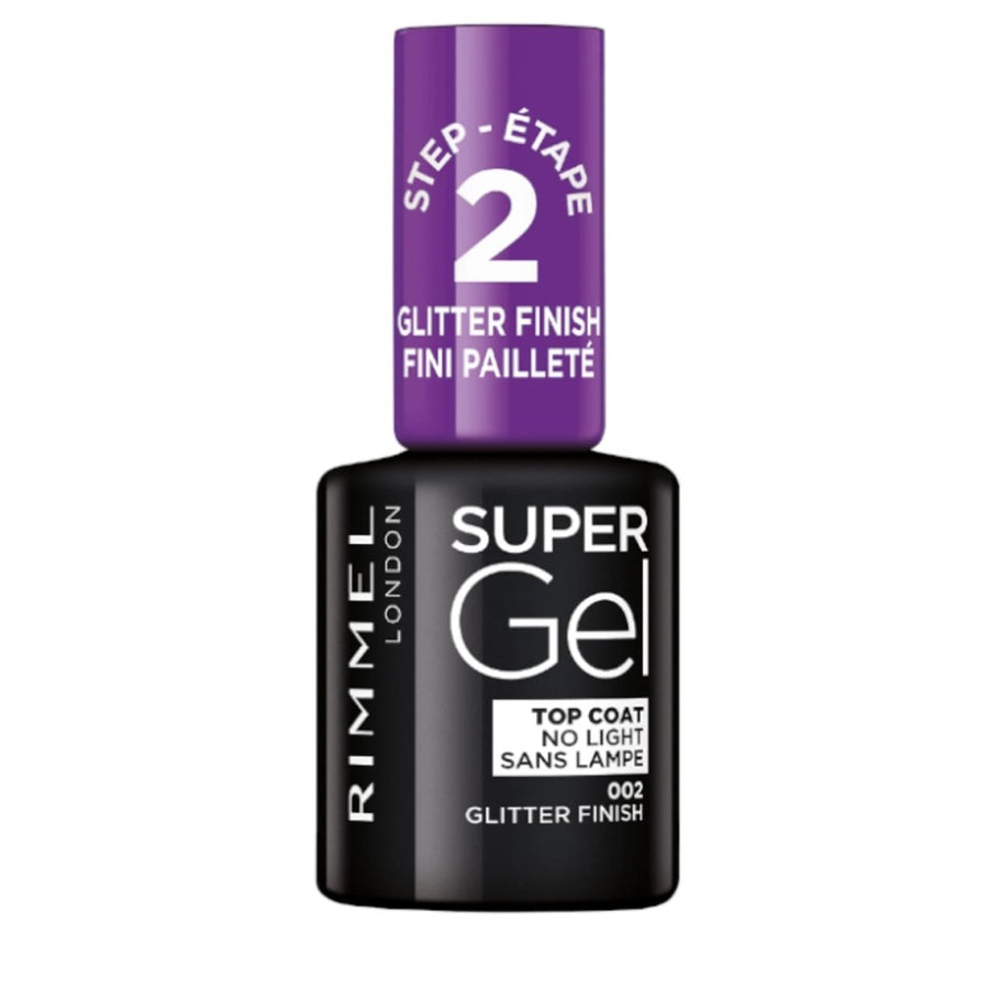 Rimmel Super Gel Top Coat No Light Nail Polish - 002 Glitter Finish - Branded Beauty