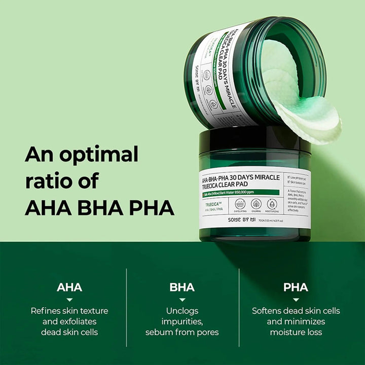 Some By Mi 30 Days Truecica Clear Pads x70 - AHA,BHA,PHA - Branded Beauty