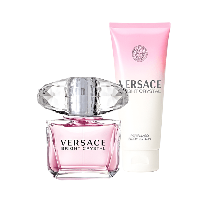 Versace Bright Crystal Set: EDT Spray 50ml + Body Lotion 100ml - Branded Beauty