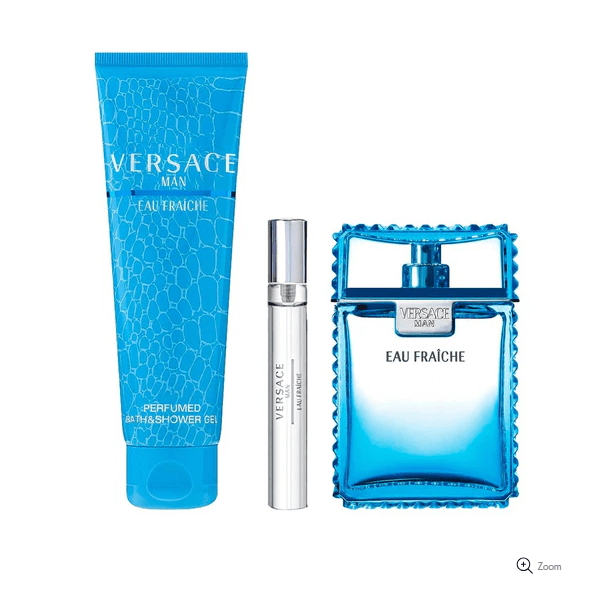 Versace EAU Fraiche Set: EDT Spray 100ml + Shower Gel 150ml + EDT Spray 10ml - Branded Beauty