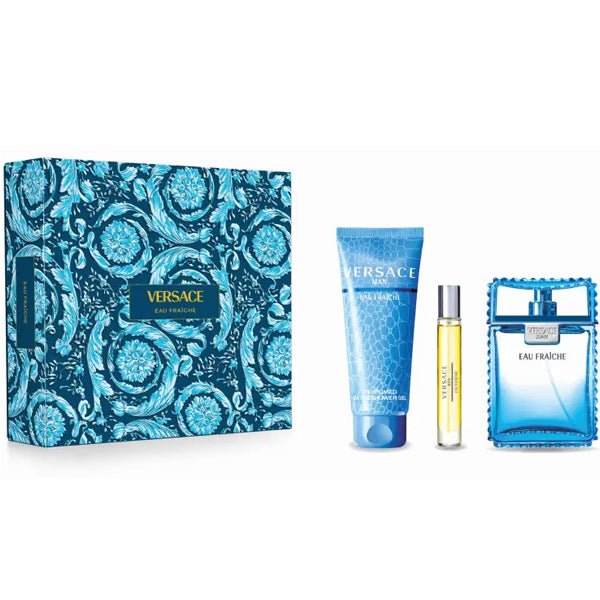 Versace EAU Fraiche Set: EDT Spray 100ml + Shower Gel 150ml + EDT Spray 10ml - Branded Beauty