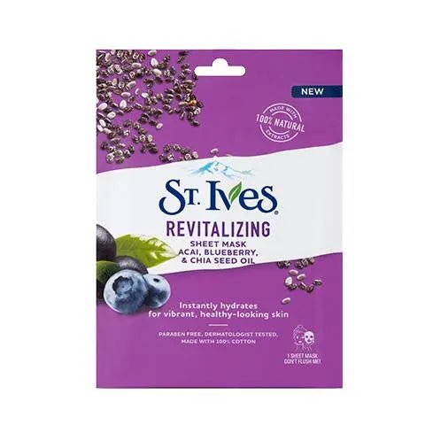 St. Ives Revitalising Sheet Mask - Acai, Blueberry & Chia Seed Oil - Branded Beauty